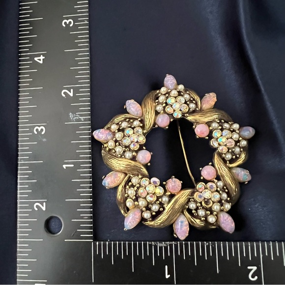 Vintage Hollycraft Gold tone  Fire Opal Beautiful Opal & Rhinestone Brooch - Picture 6 of 7